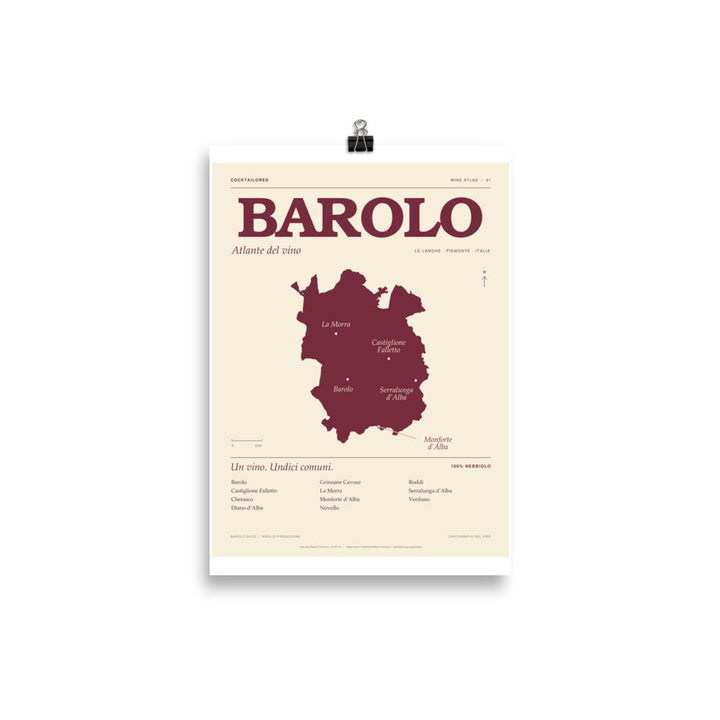 Barolo Wine Map Poster - 21×30 cm - Cocktailored