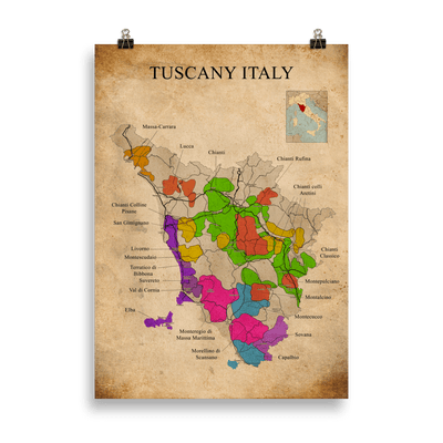 Tuscany Wine Map Vintage Poster - 50×70 cm - - Cocktailored